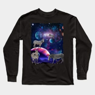 Funny Zebra Galaxy Stars Wildlife Animal Universe Zebra Long Sleeve T-Shirt